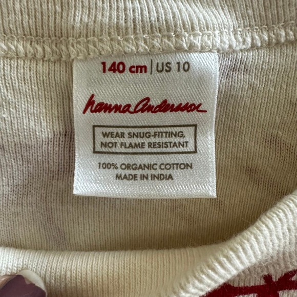 Hanna Andersson pajama long john top cream red reindeer 140 - Picture 3 of 8